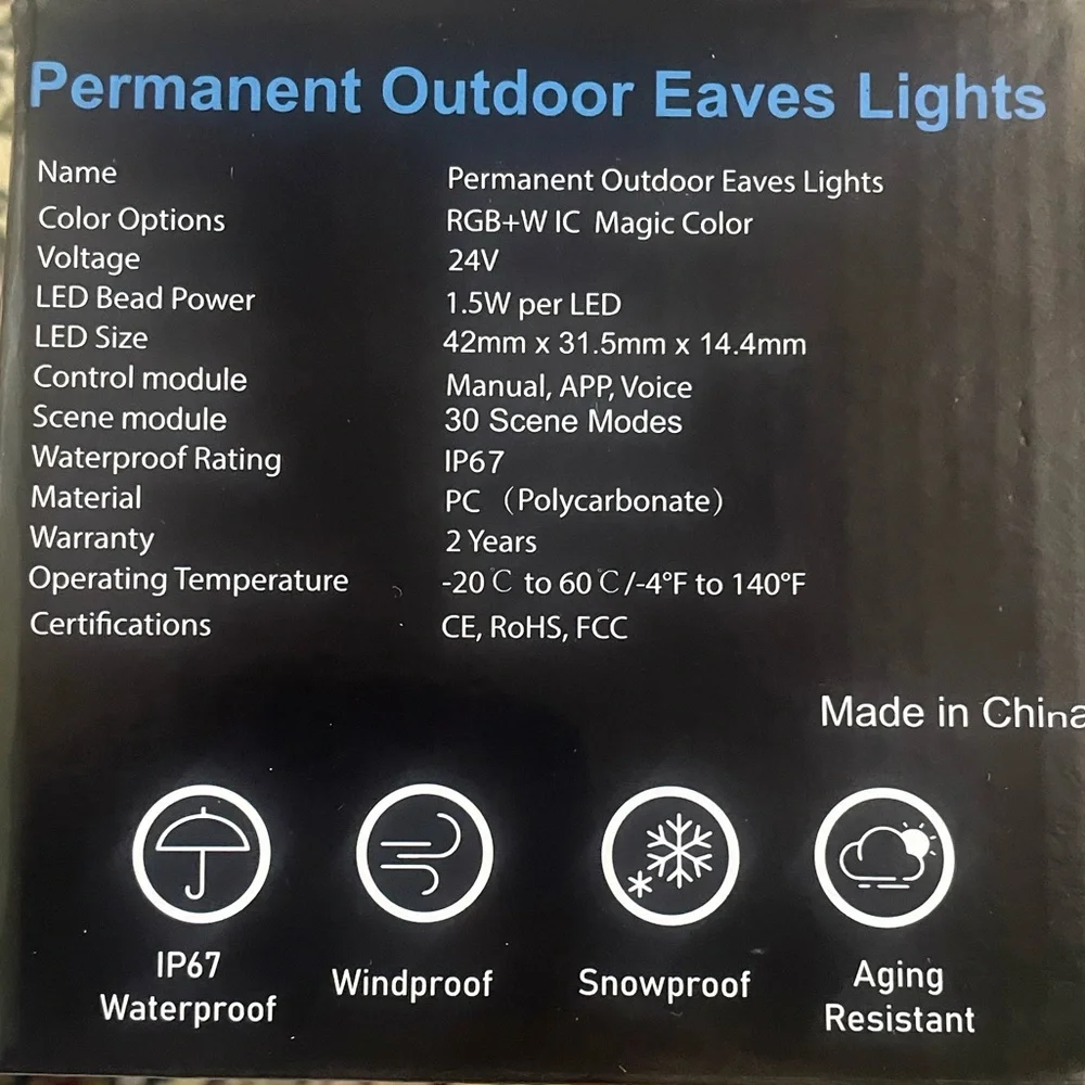 50FT RGB Permanent Outdoor Colorful Eaves Lights